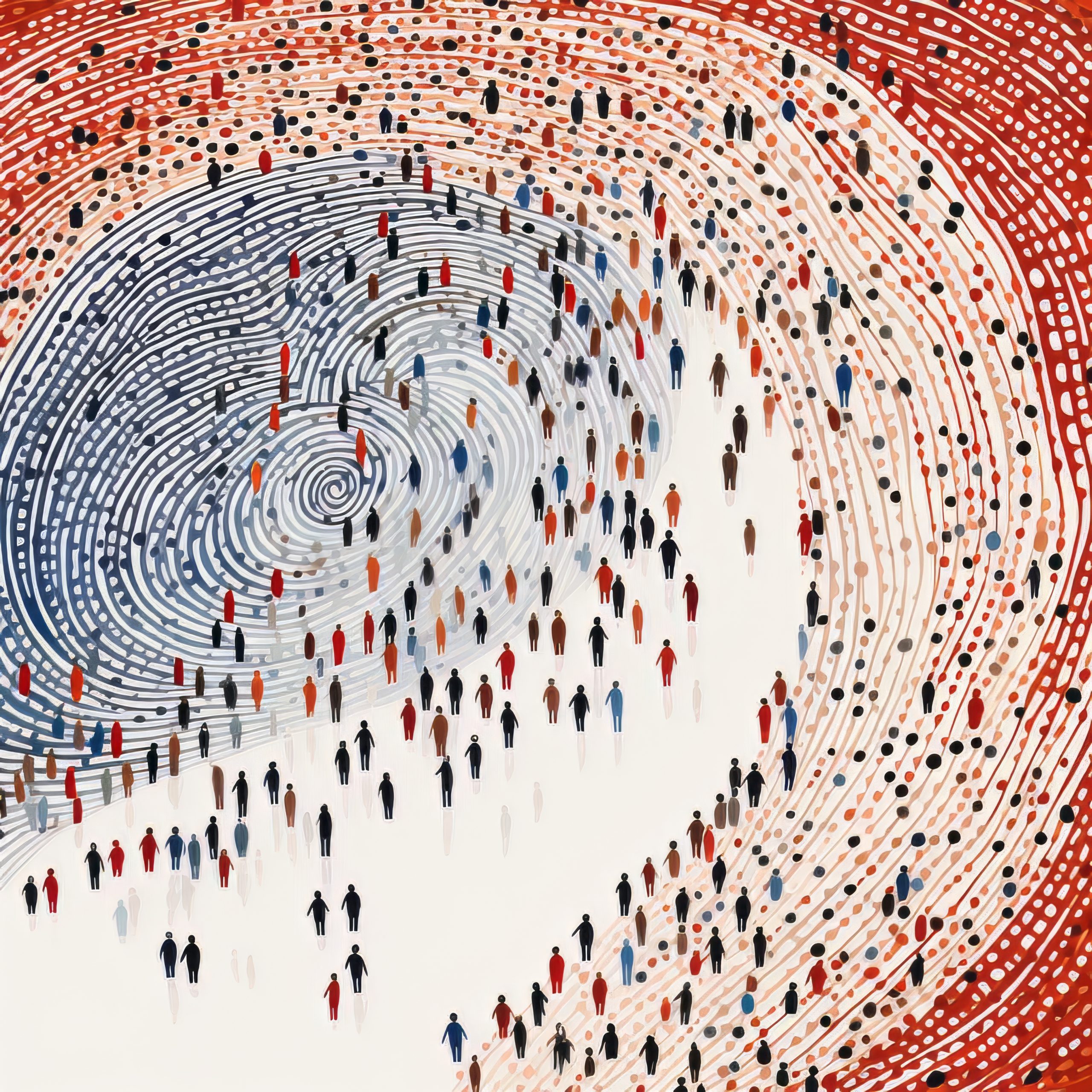 Multi colored doodle with bunch of people. Beautiful illustration picture. Generative AI